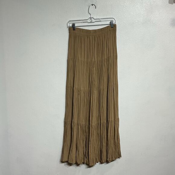 Banjo Tan Vintage Pleated Maxi Skirt Sz M - Picture 9 of 12